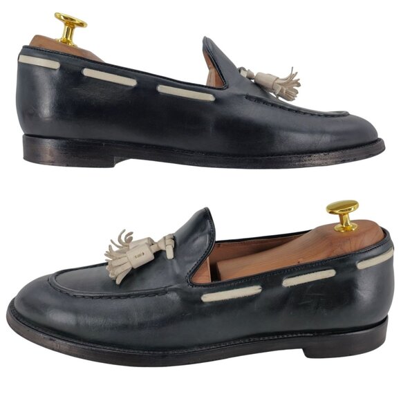 Fratelli Rossetti Italy Mens 6.5US 39.5EU Black White Brera Loafers Dress Shoes - Picture 4 of 11